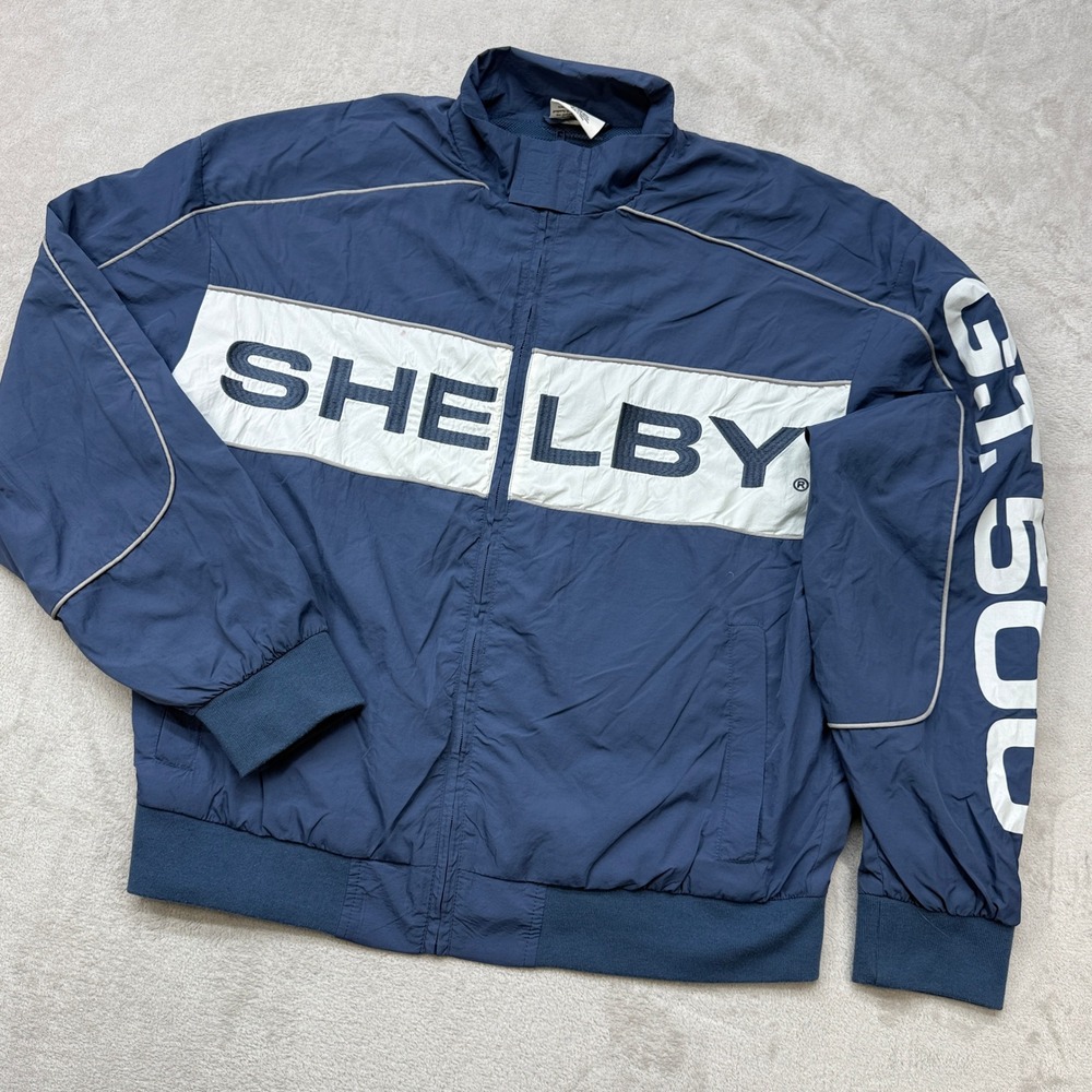 Shelby GT500 Windbreaker Jacket Mens Small Blue Cobra Logo Racing Ford Zip Up